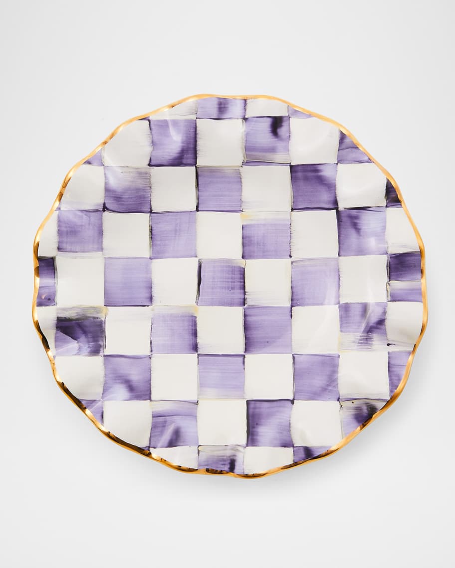 Violet Check Fluted Ceramic Dessert Plate