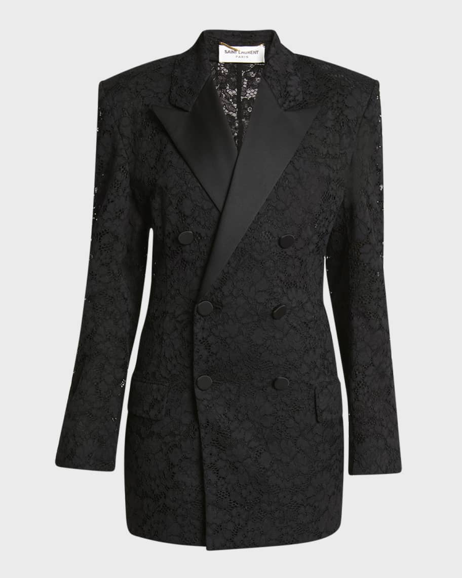Saint Laurent Double-Breasted Lace Tuxedo Blazer | Neiman Marcus
