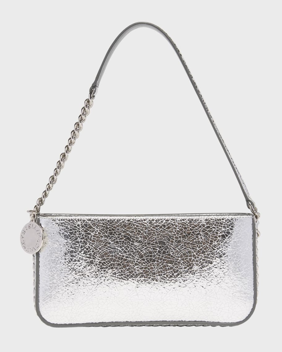 Rhinestone Front Crackled Metallic Fabric One Handle Purse main image 1