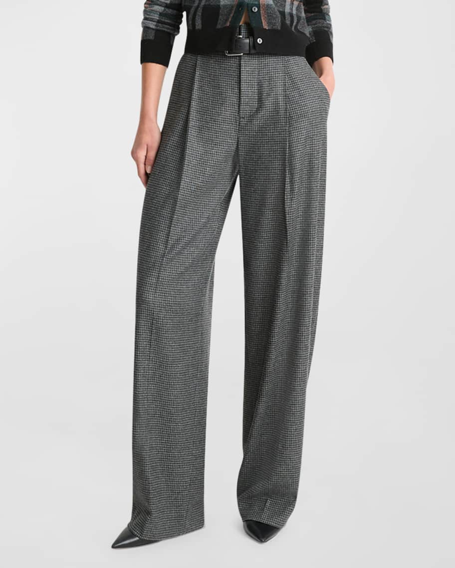 Vince High-Rise Micro Check Trousers | Neiman Marcus