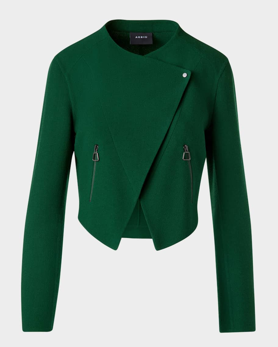 【I AM MARI】Ariel Tailored Collar Short Jacket Akris Ariel Wool Crepe Crop Jacket | Neiman Marcus