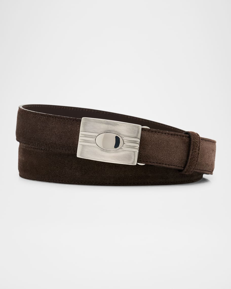 Brunello Cucinelli Men's Suede Rectangle-Buckle Belt