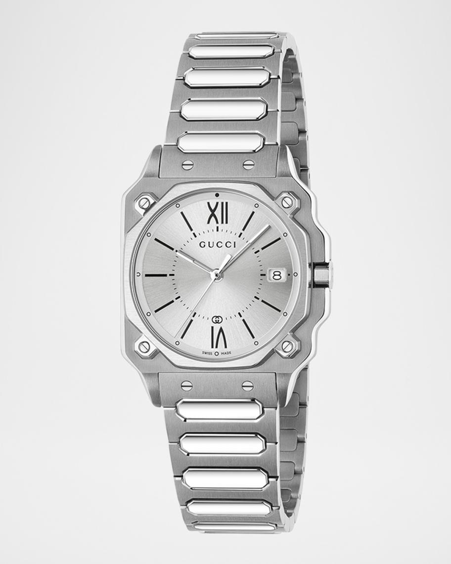 Gucci Stainless Steel G-Flat 30mm Bracelet Watch with Silver Dial