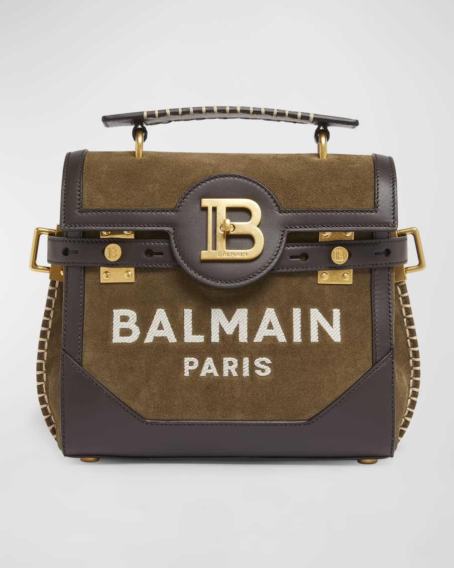 Balmain BBuzz 23 Top Handle Bag in Suede and Calfskin Leather Neiman Marcus