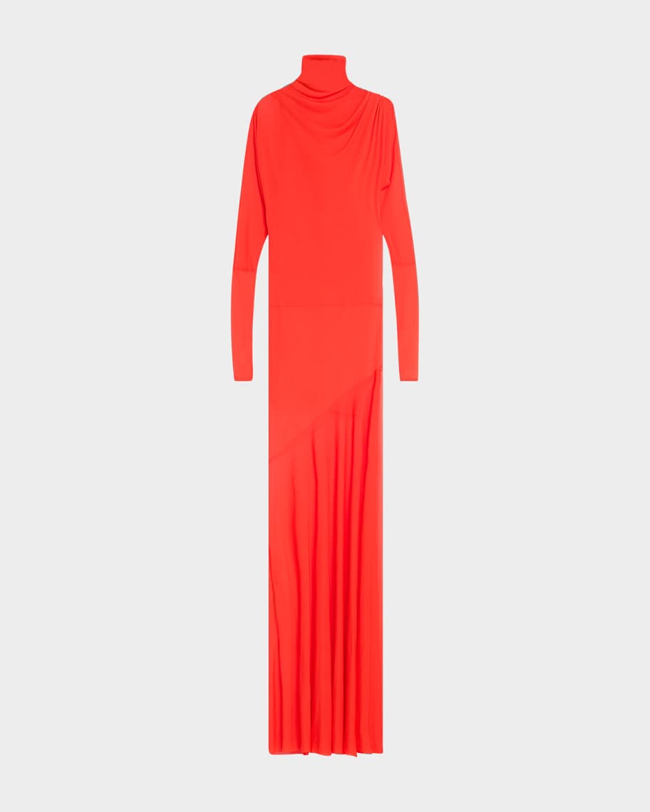 Proenza Schouler Paula Turtleneck Sheer Crepe Jersey Maxi Dress