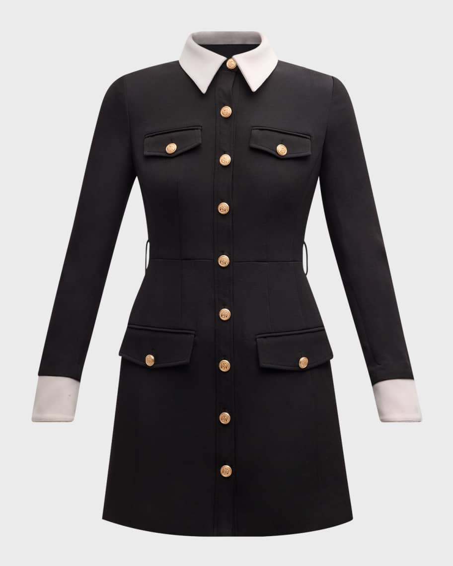 Toccin Valerie Long-Sleeve Collared Button-Front Mini Dress | Neiman Marcus
