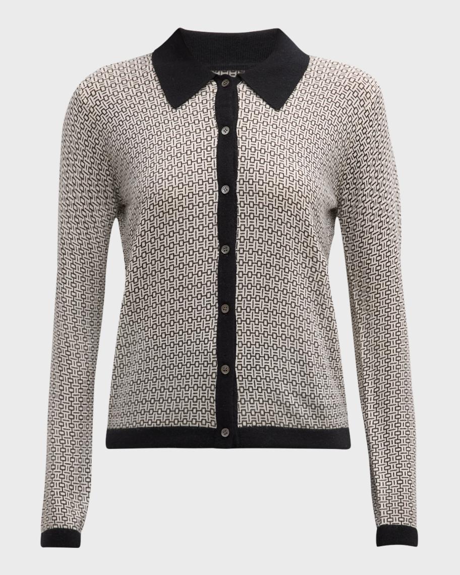 Neiman Marcus Cashmere Collection Cashmere Printed Polo Cardigan ...