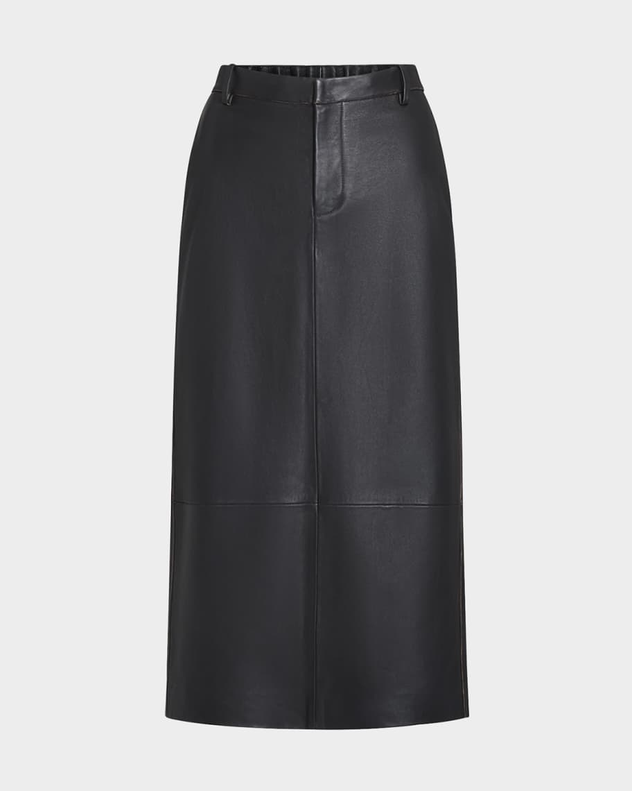 Vince Mid Rise Flared Leather Midi Skirt Neiman Marcus