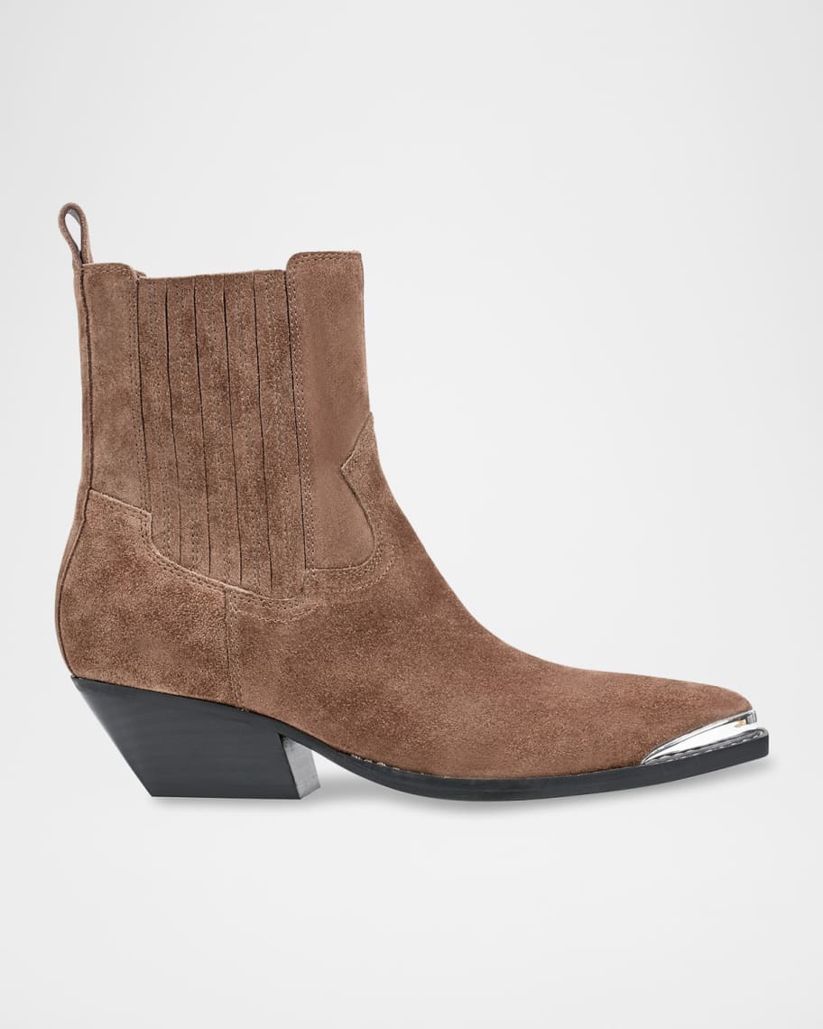 Marc Fisher LTD Suede Western Metal Toe Chelsea Booties Neiman Marcus