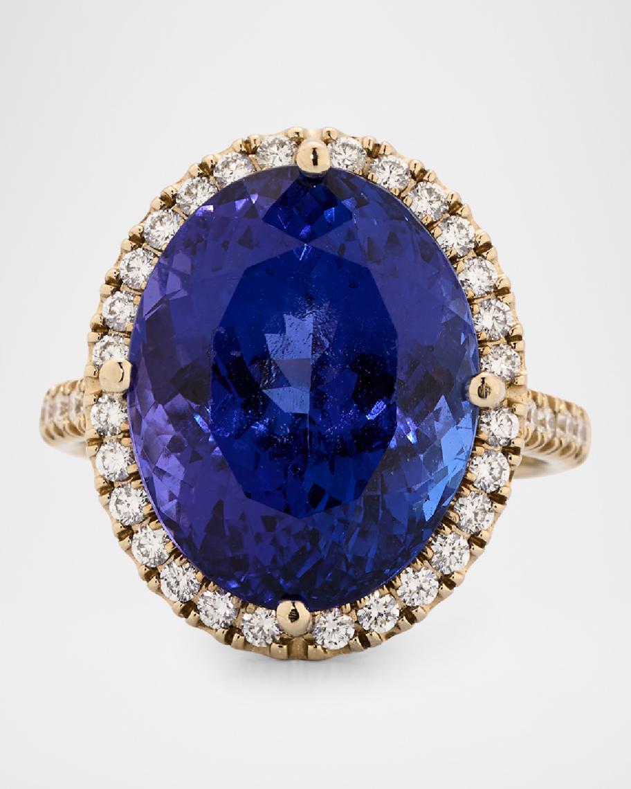 Lisa Nik Colors 18K White Gold Oval-Cut Green Tanzanite and Diamond ...