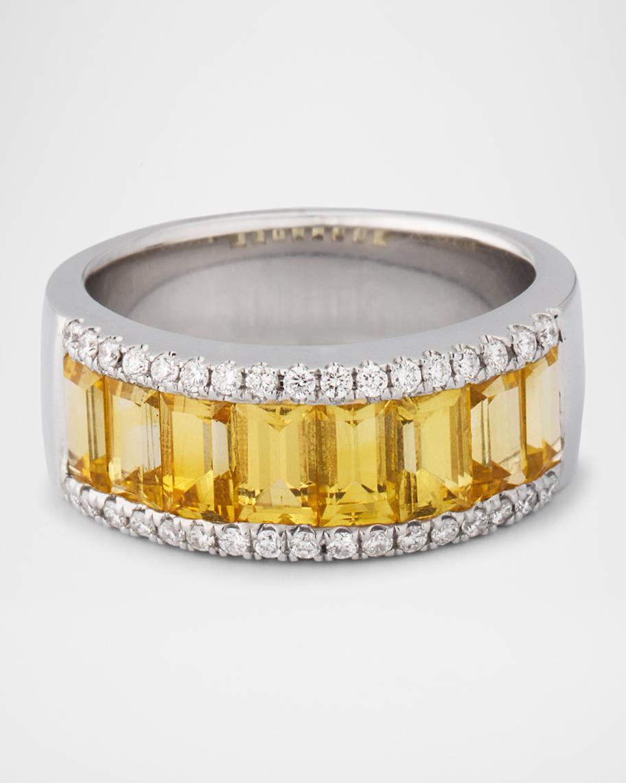 Lisa Nik Rainbow 18K White Gold Yellow Sapphire Band Ring with Diamonds ...