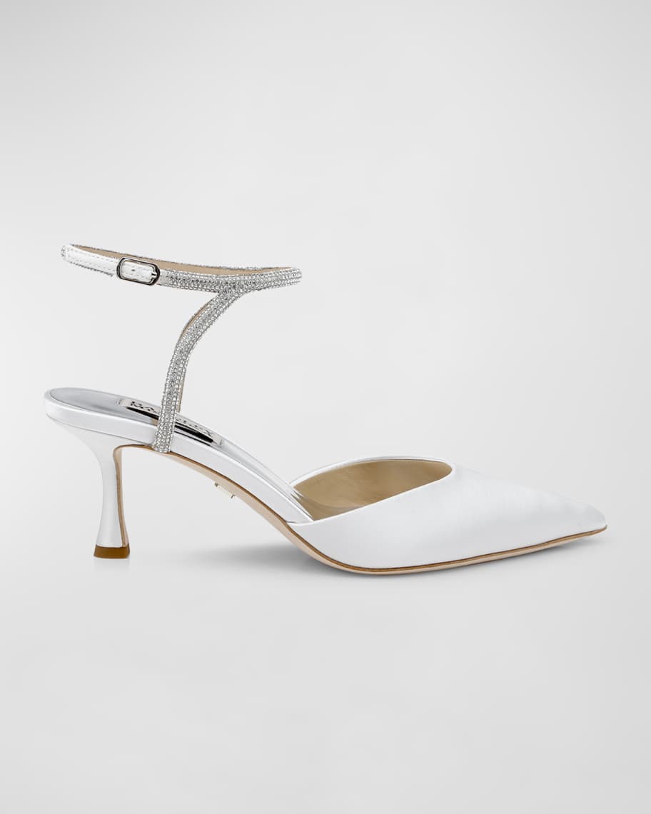 Décolleté Donna Badgley Mischka Fabia In Raso Bianco Morbido Con Tacco Basso E Fibbia, Taglia 40 EU - 5