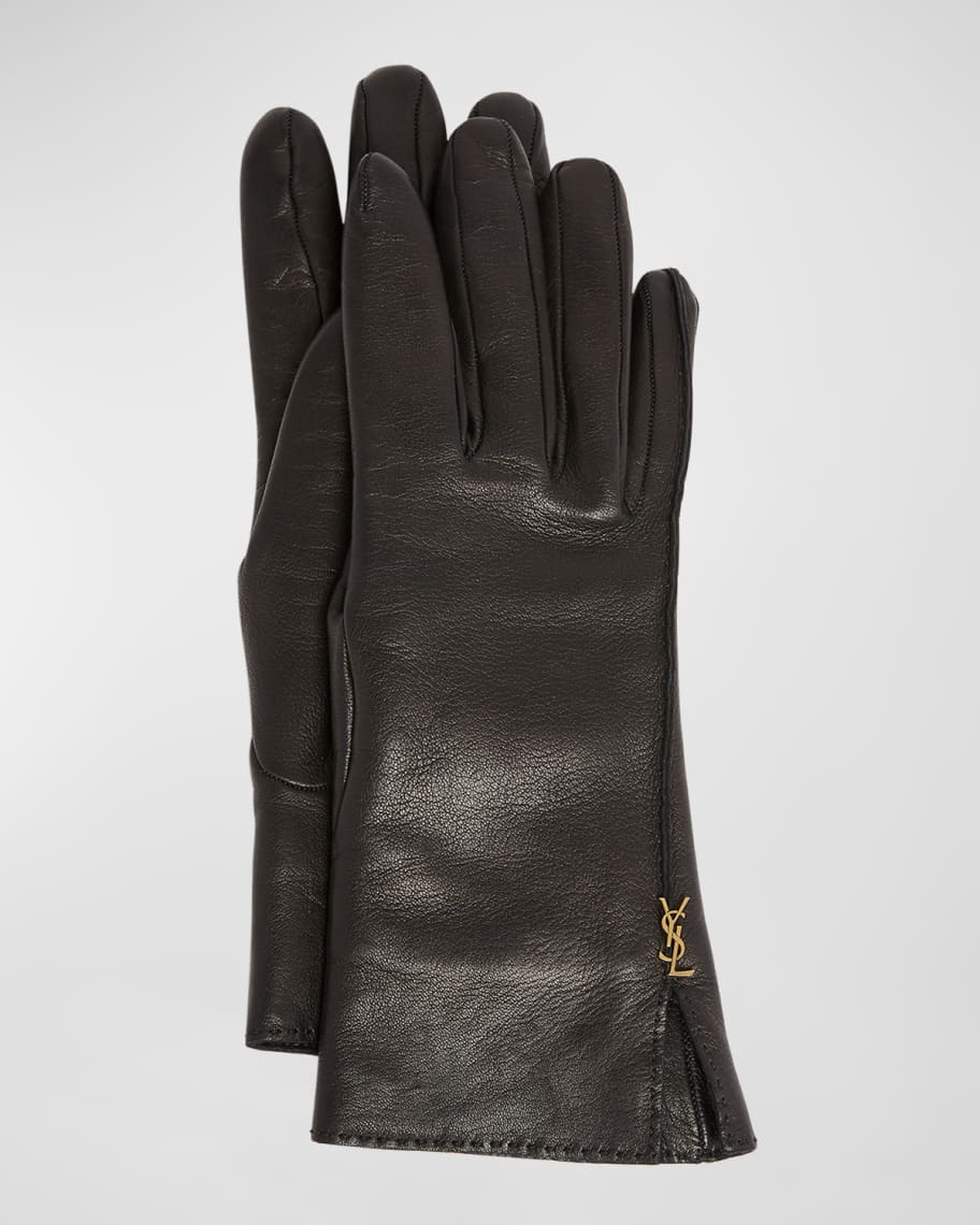 手袋 SAINT LAURENT BLACK LEATHER GLOVES SAINT LAURENT Leather gloves | NET-A-PORTER
