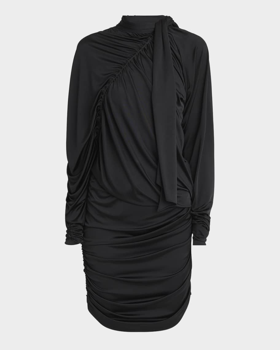 Ferragamo Ruched Jersey Long-Sleeve Mini Dress | Neiman Marcus