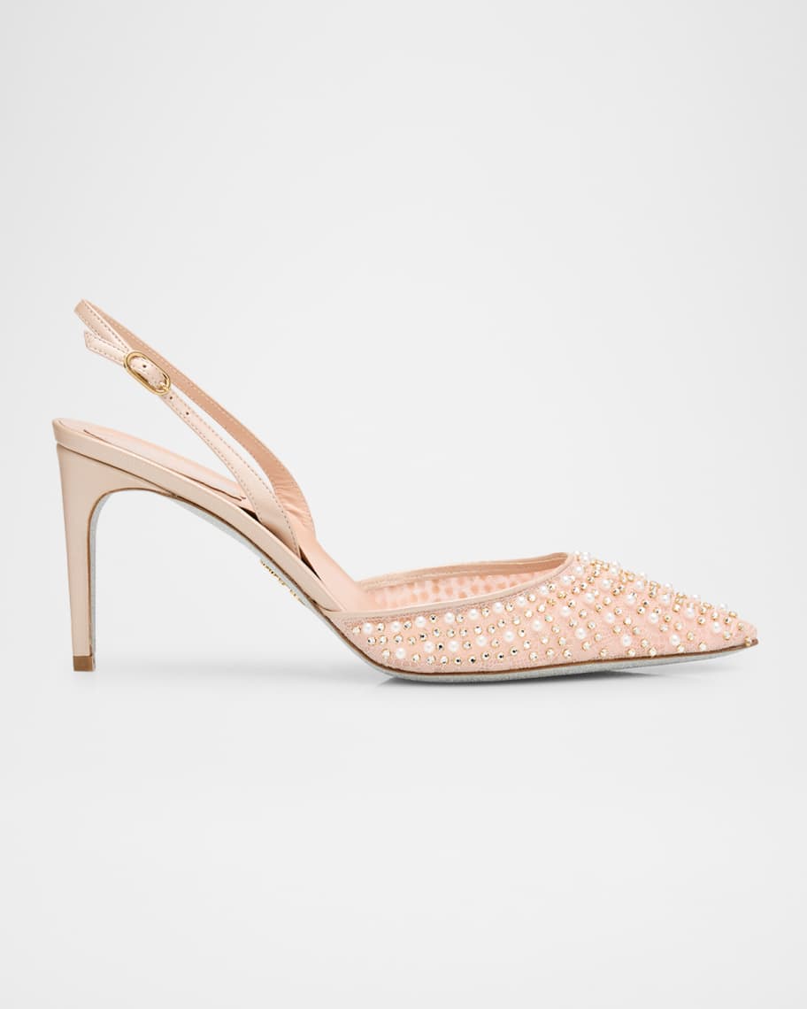 Rene Caovilla Cinderella Embellished Mesh Slingback Pumps