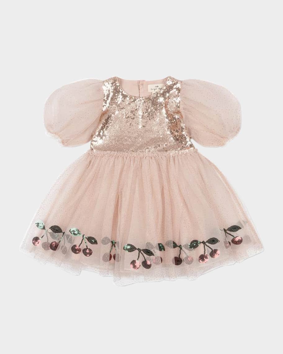 Girl's Tulle Puff Sleeve Sequin Tulle Dress, Size 18M-8
