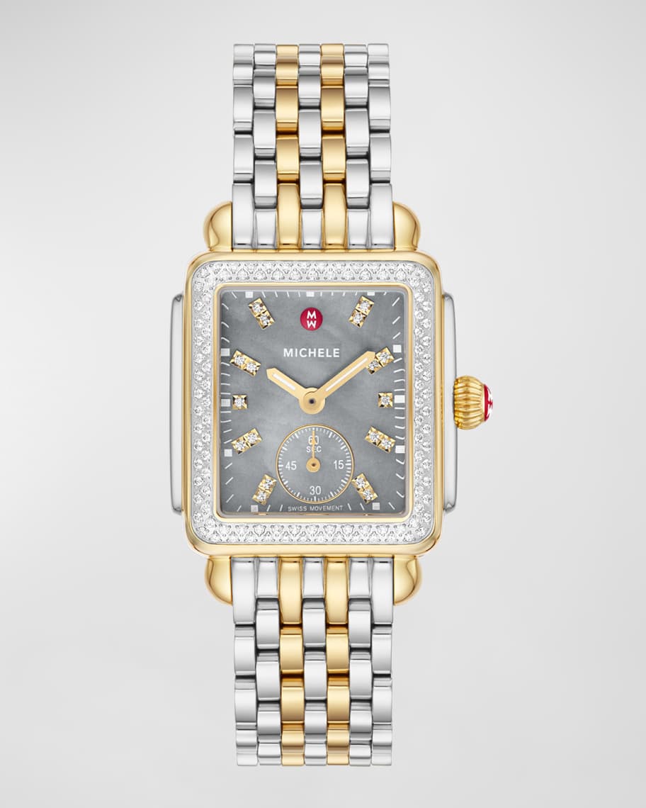 MICHELE Deco Mid Diamond Graphite Mother of Pearl Watch Neiman Marcus