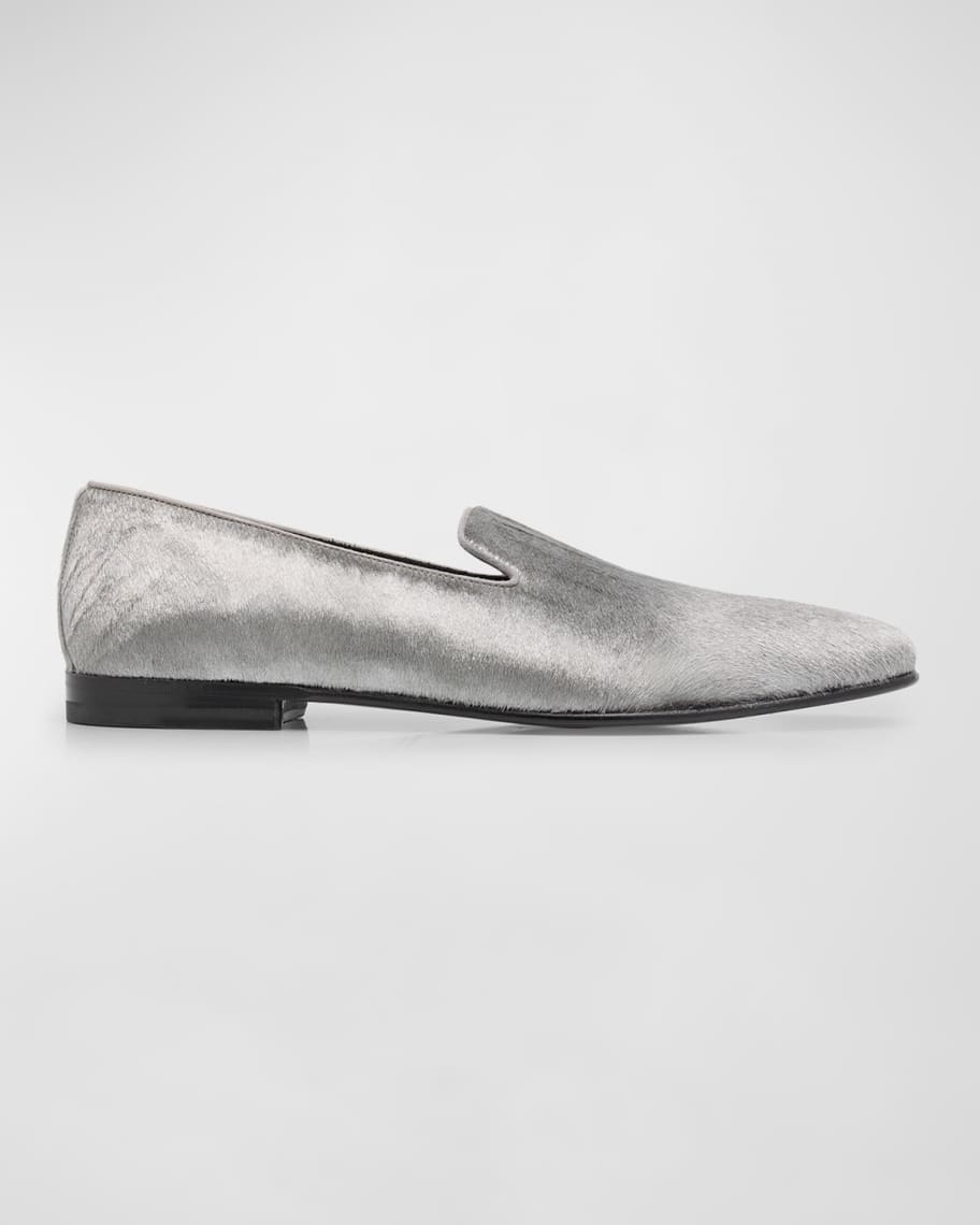 Manolo Blahnik Men's Mario Silver Calf Hair Loafers