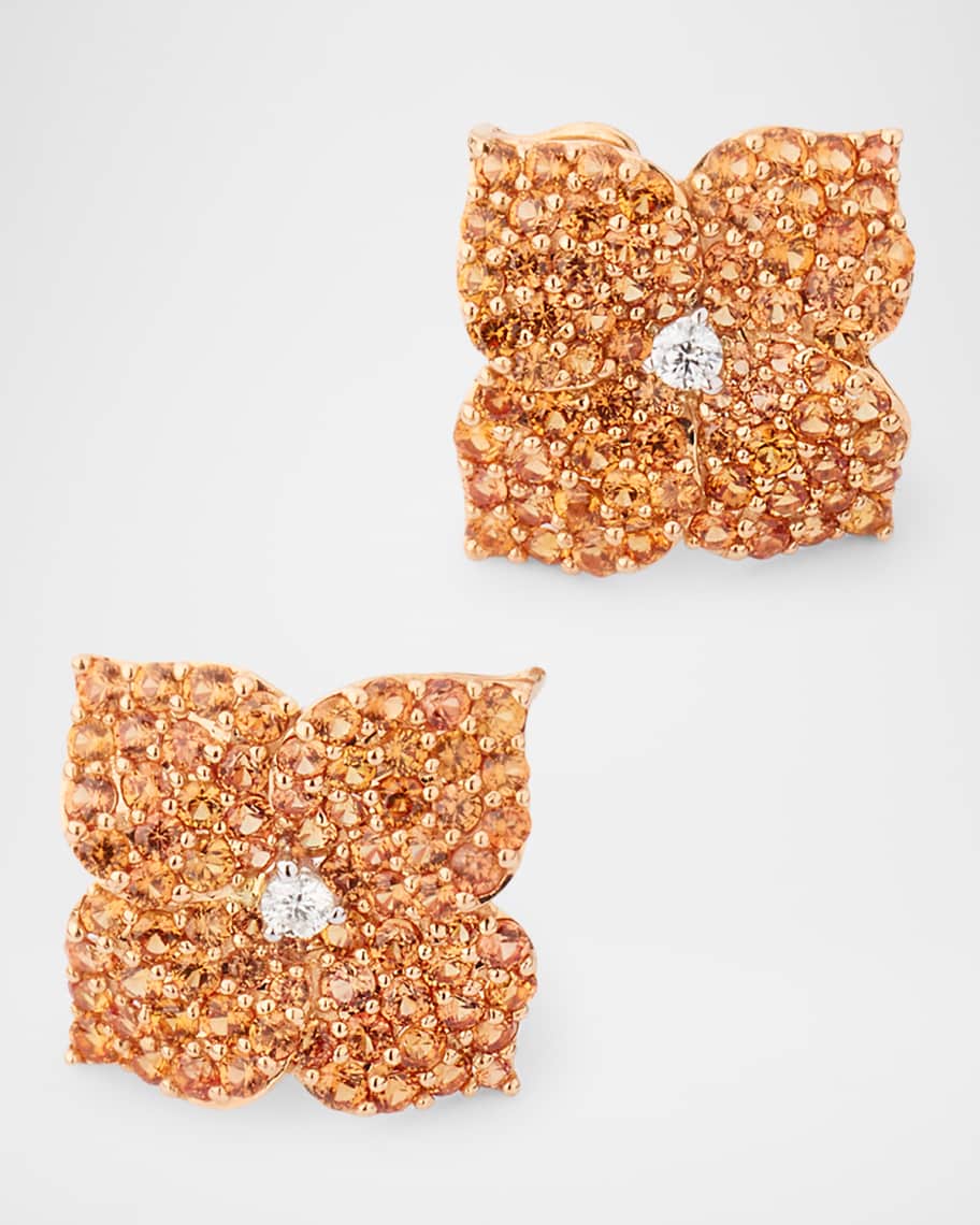 Piranesi 18K Rose Gold Orange Sapphire and Diamond Flower Earrings
