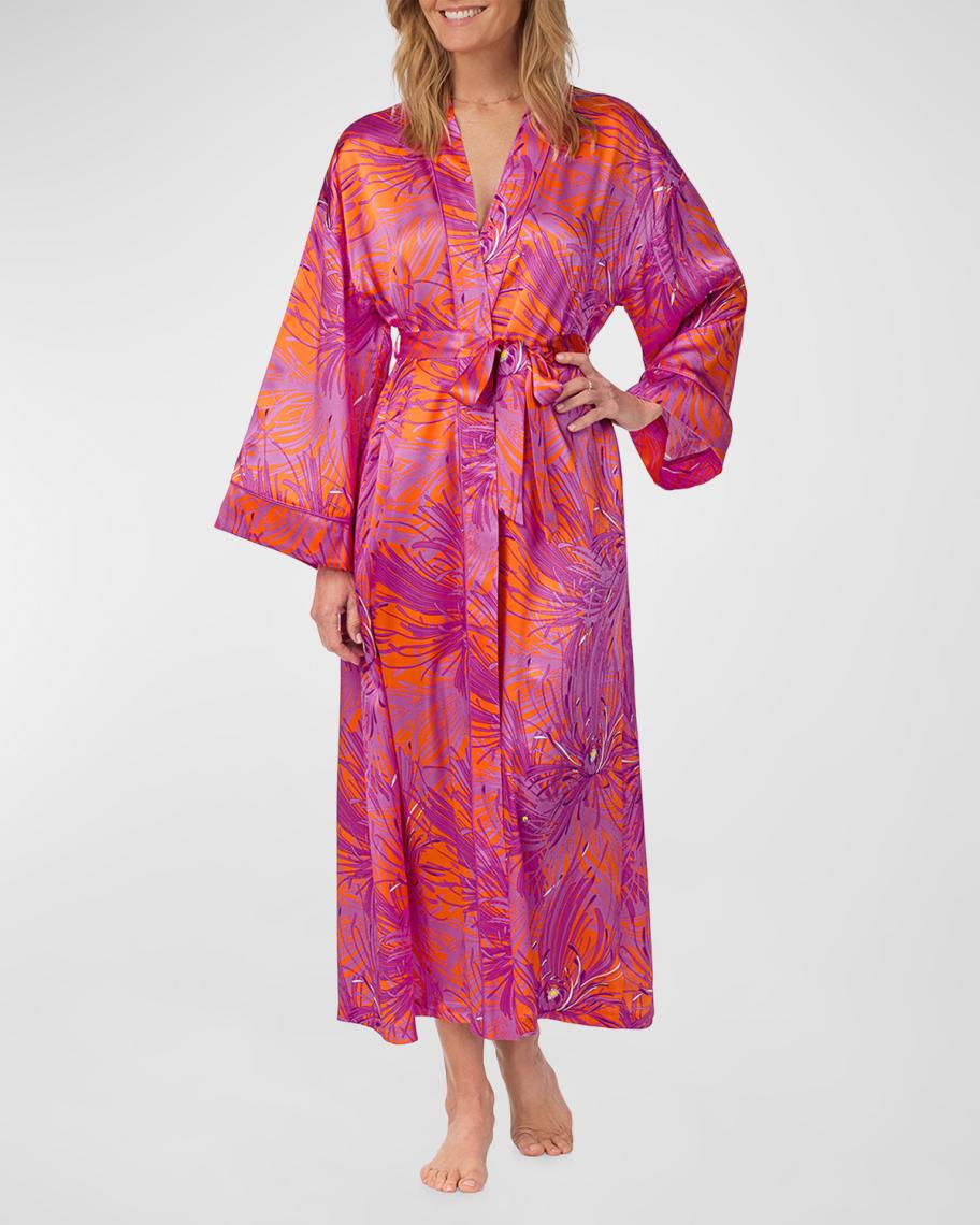 Trina Turk x Bedhead Pajamas Floral-Print Silk Satin Maxi Robe | Neiman ...