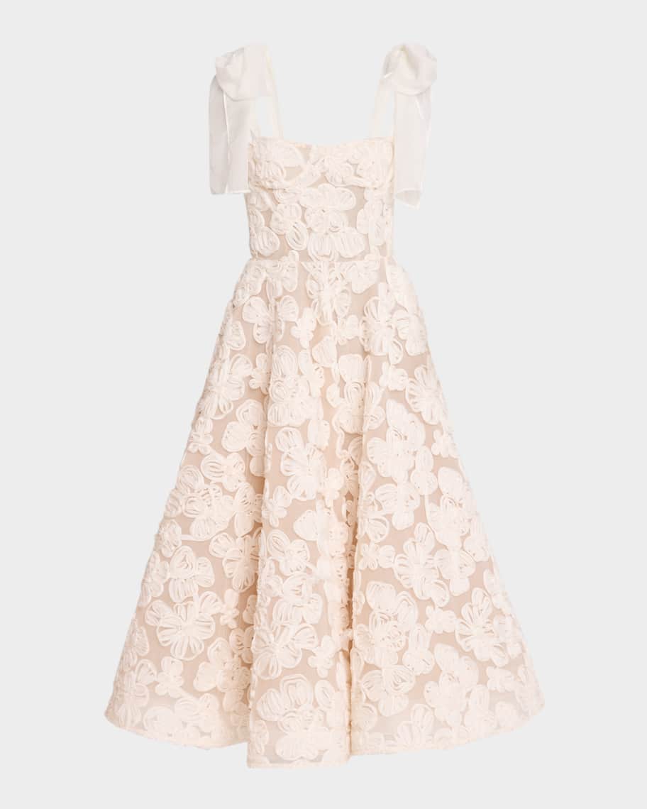 Bronx Banco Sabrina Lace Midi Dress with Bow Details | Neiman Marcus