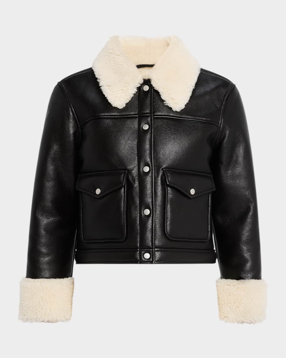 Imani Faux Leather Jacket with Shearling Trim