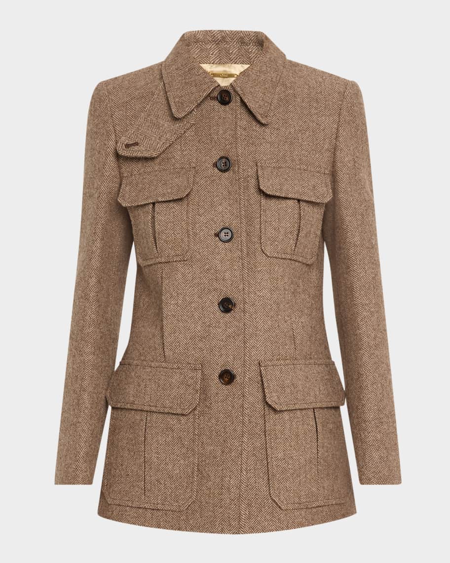 Chloe Herringbone Boyish Wool Jacket | Neiman Marcus