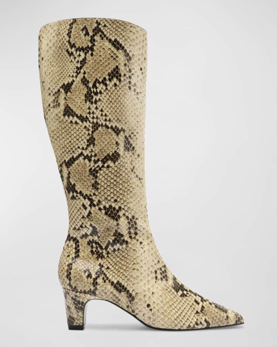 Schutz Dellia Snake-Embossed Kitten Ankle Boots | Neiman Marcus