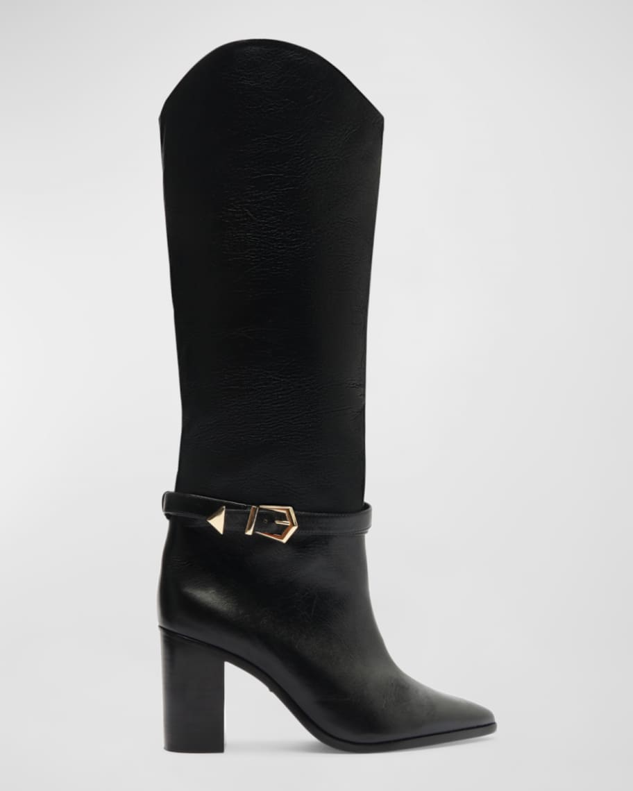 Schutz Maryana Leather Buckle Knee Boots | Neiman Marcus
