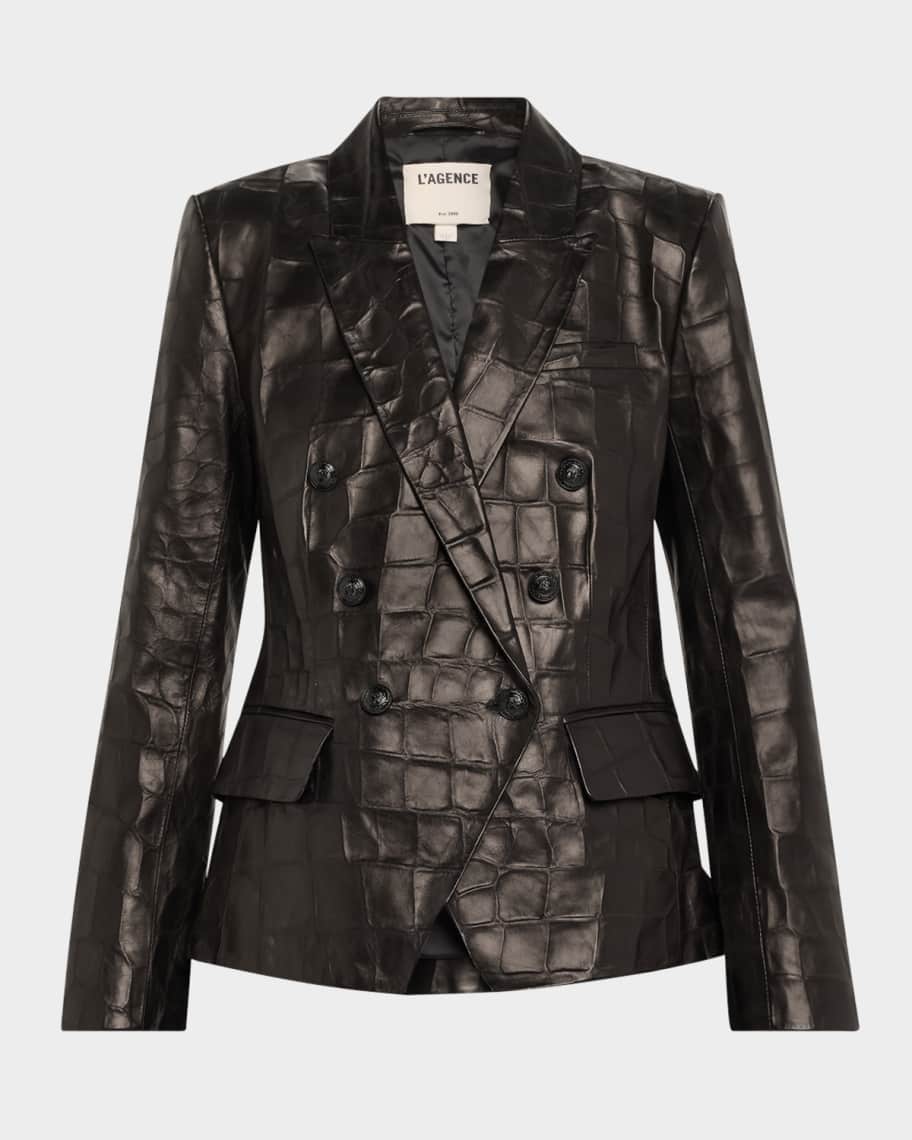 レザージャケット・コート Double-Breasted Leather Blazer Ernest W. Baker Double Breasted Leather Blazer in Black for