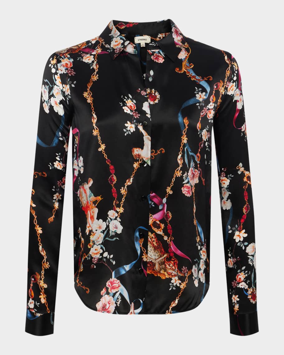 Tyler Floral Silk Button-Front Blouse