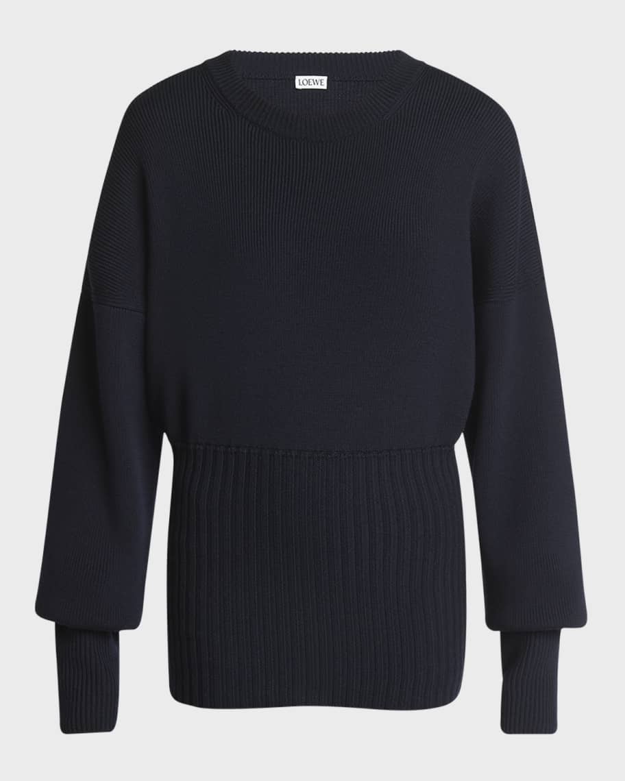Loewe Cable Knit Hem Crewneck Sweater | Neiman Marcus