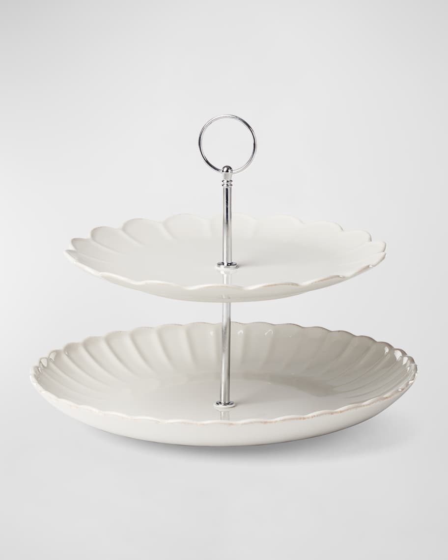 French Perle Scallop White 2-Tiered Server