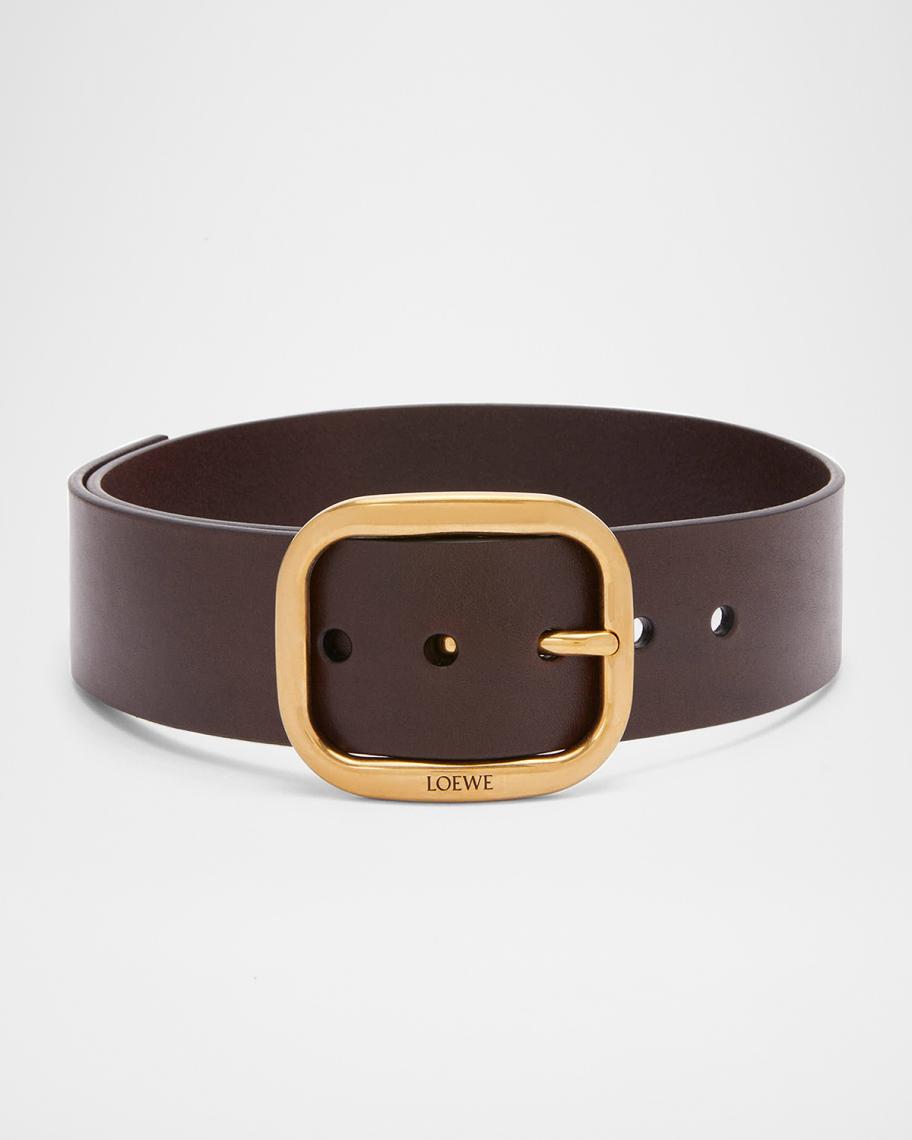 Loewe Curved Buckle Leather Belt | Neiman Marcus display picture 2