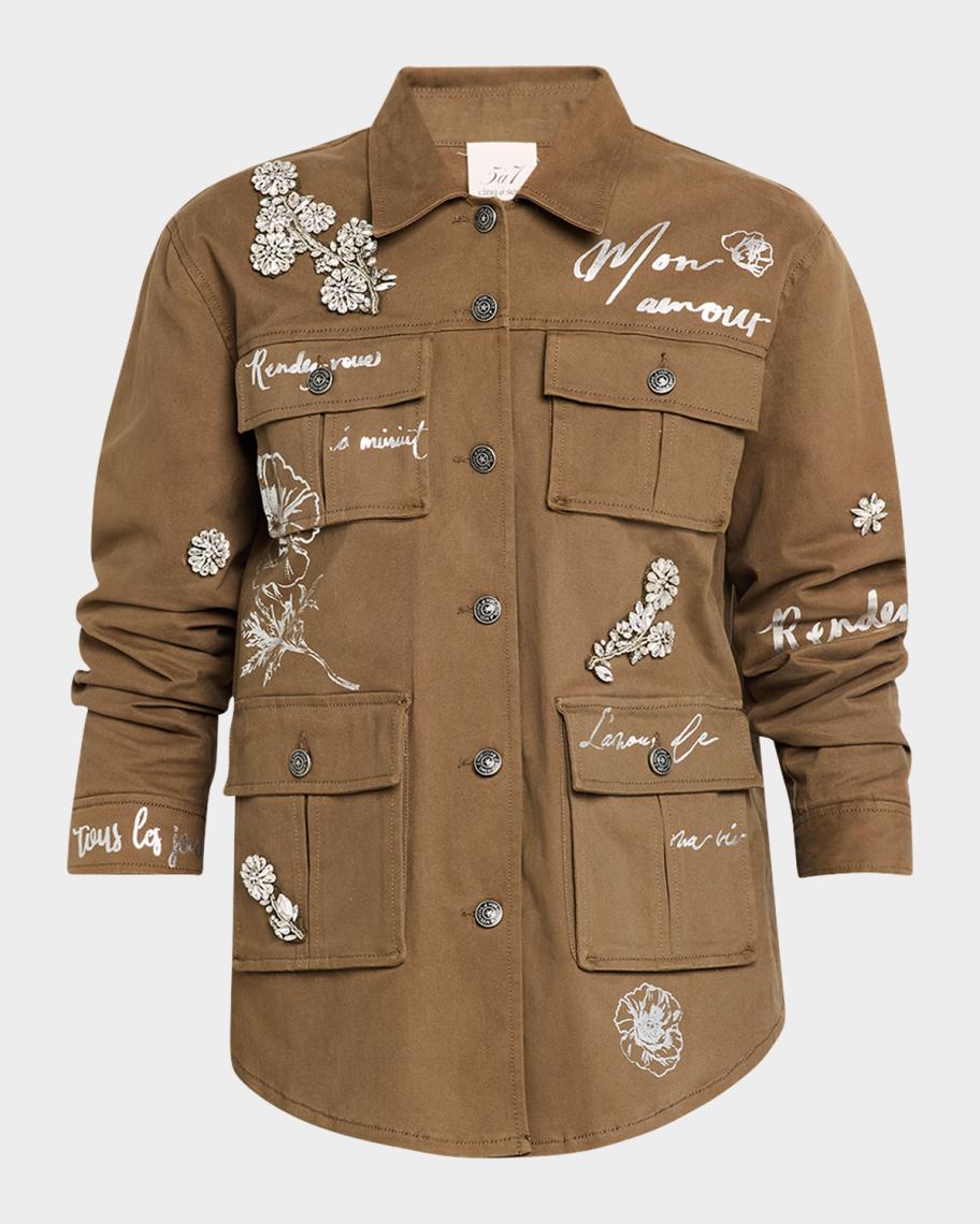 Cinq à Sept Vera Foiled Je Taime Utility Jacket | Neiman Marcus