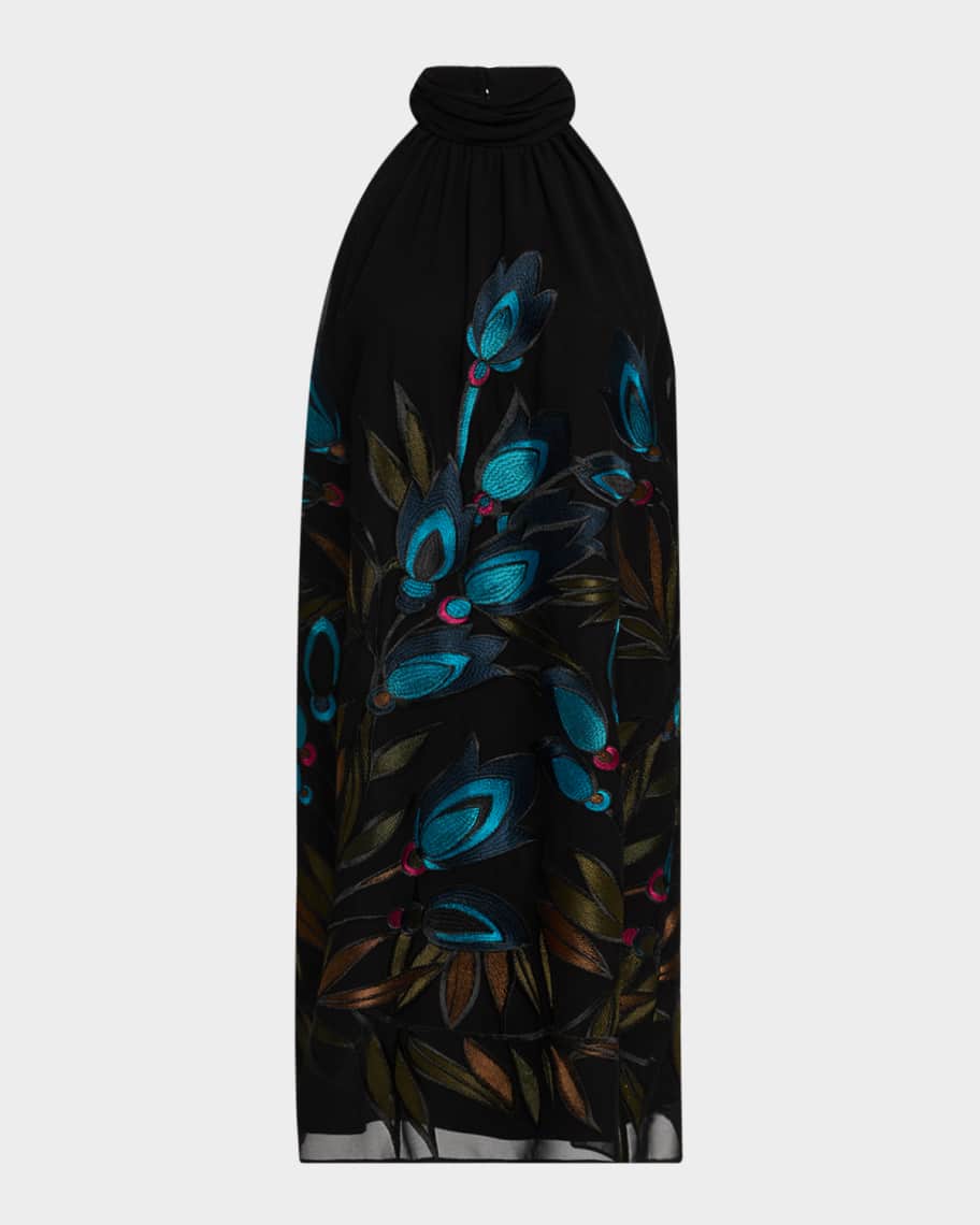 Trina Turk Zana Floral Embroidered Halter Mini Dress Neiman Marcus