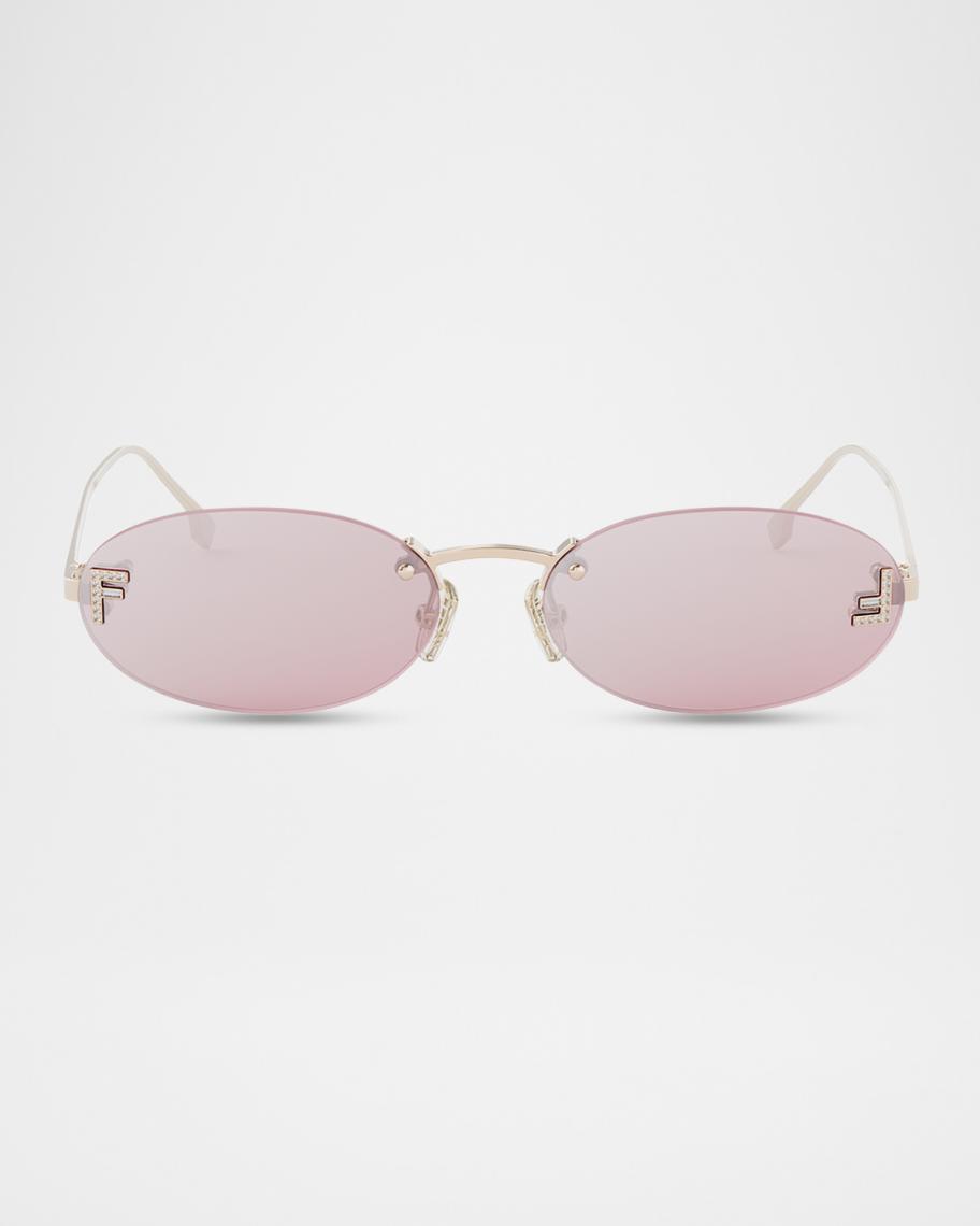Fendi FF Crystal Metal Oval Sunglasses | Neiman Marcus display picture 3