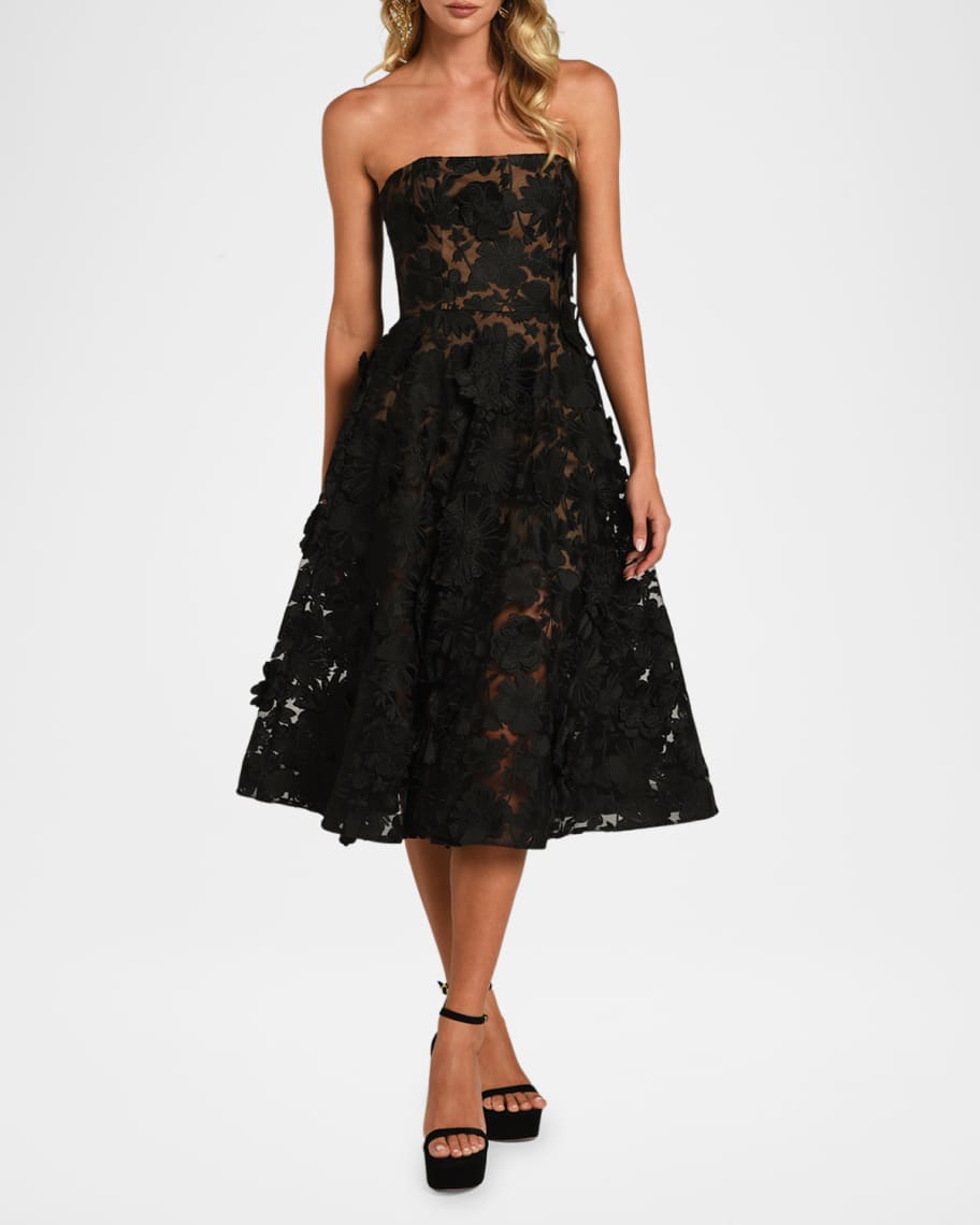 HELSI Florence Embroidered Strapless Midi Dress | Neiman Marcus