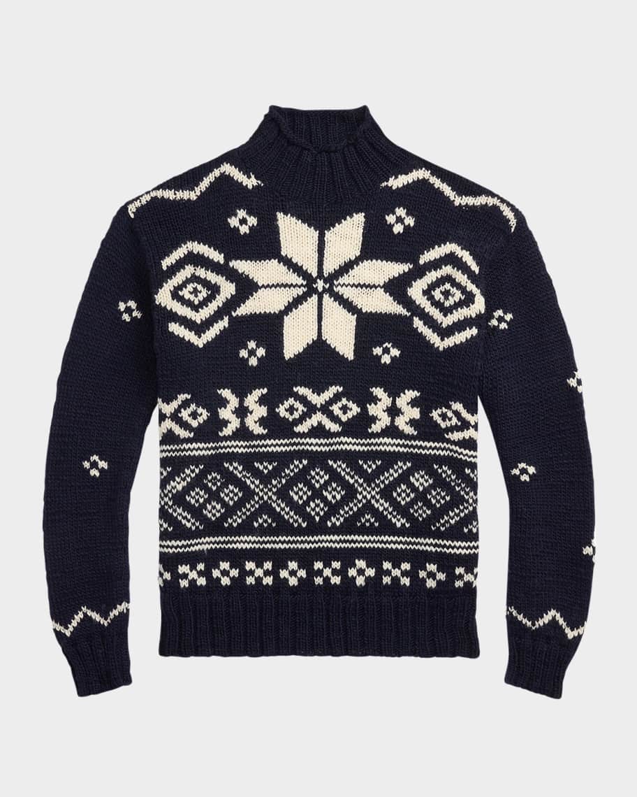 Mens Snowflake Wool Sweater Gant Men's Chistmas Fairisle Crew