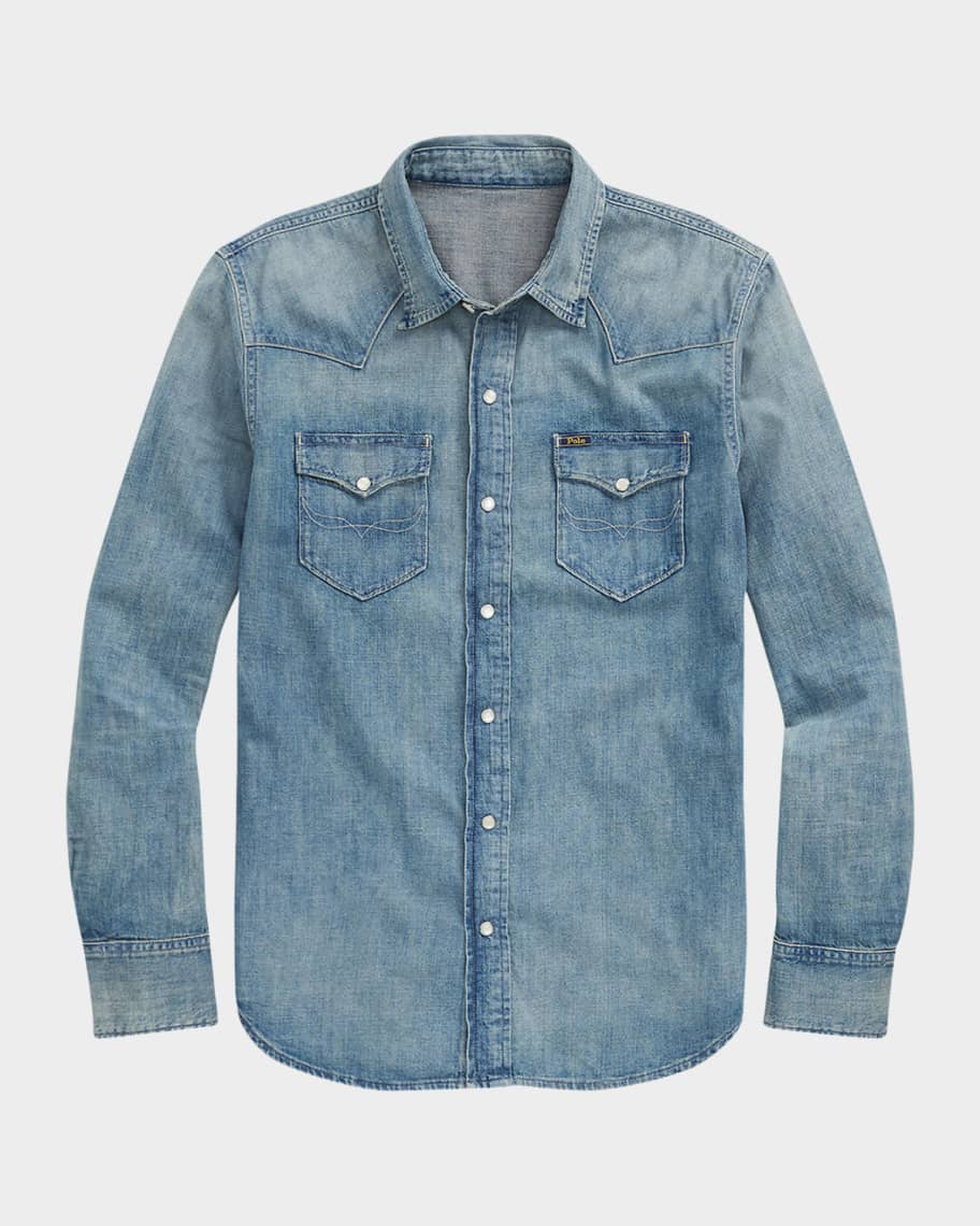 Tシャツ・カットソー Ralph Lauren Western shirt in irregular denim Polo Ralph Lauren Western Shirt In Irregular Denim | Balardi