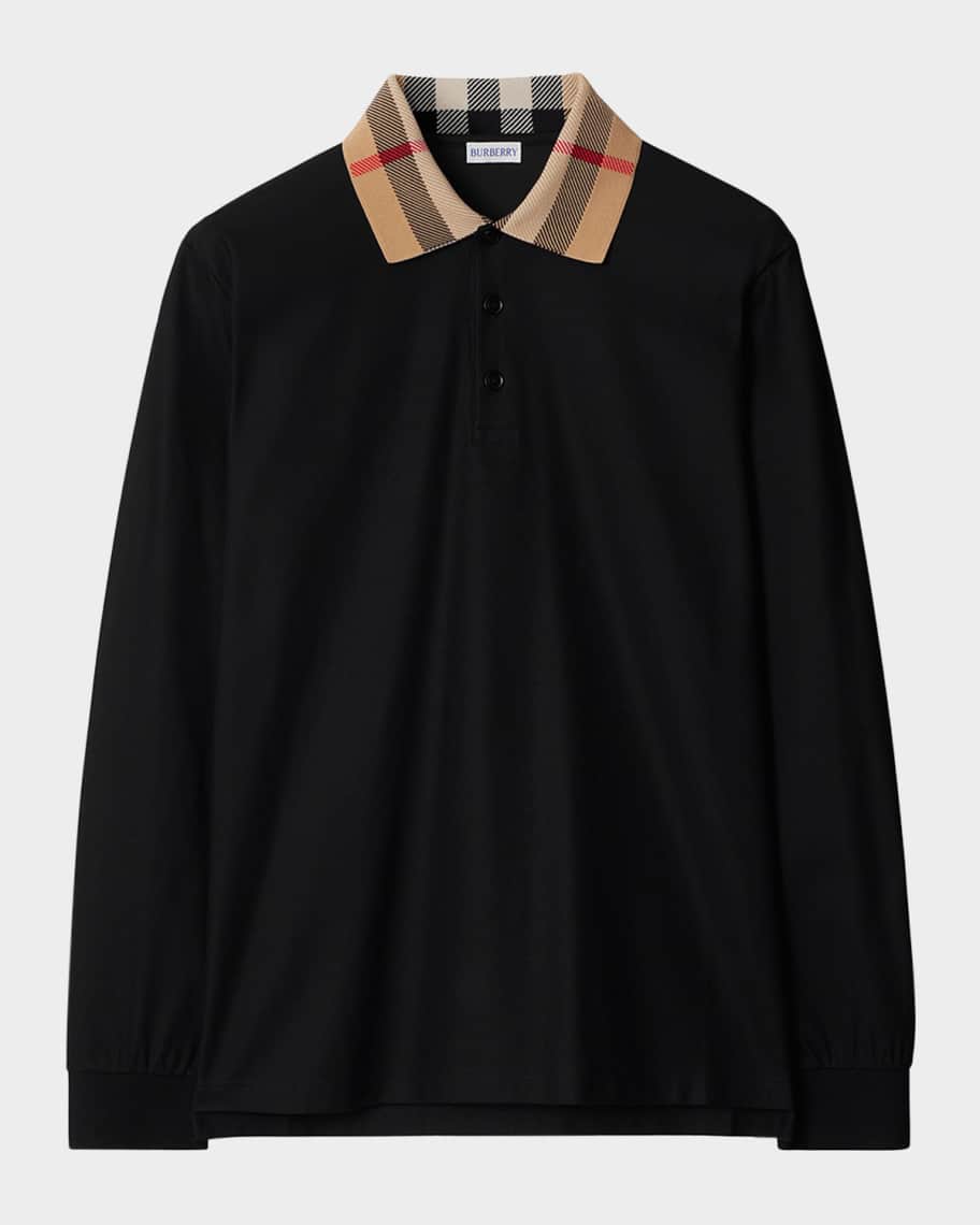 Burberry Men's Cody Cotton Slim Fit Long-Sleeve Check Collar Polo
