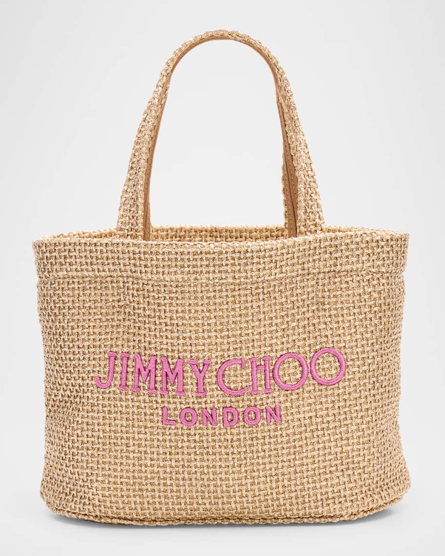 Jimmy Choo Mini Metallic Raffia Beach Tote Bag | Neiman Marcus