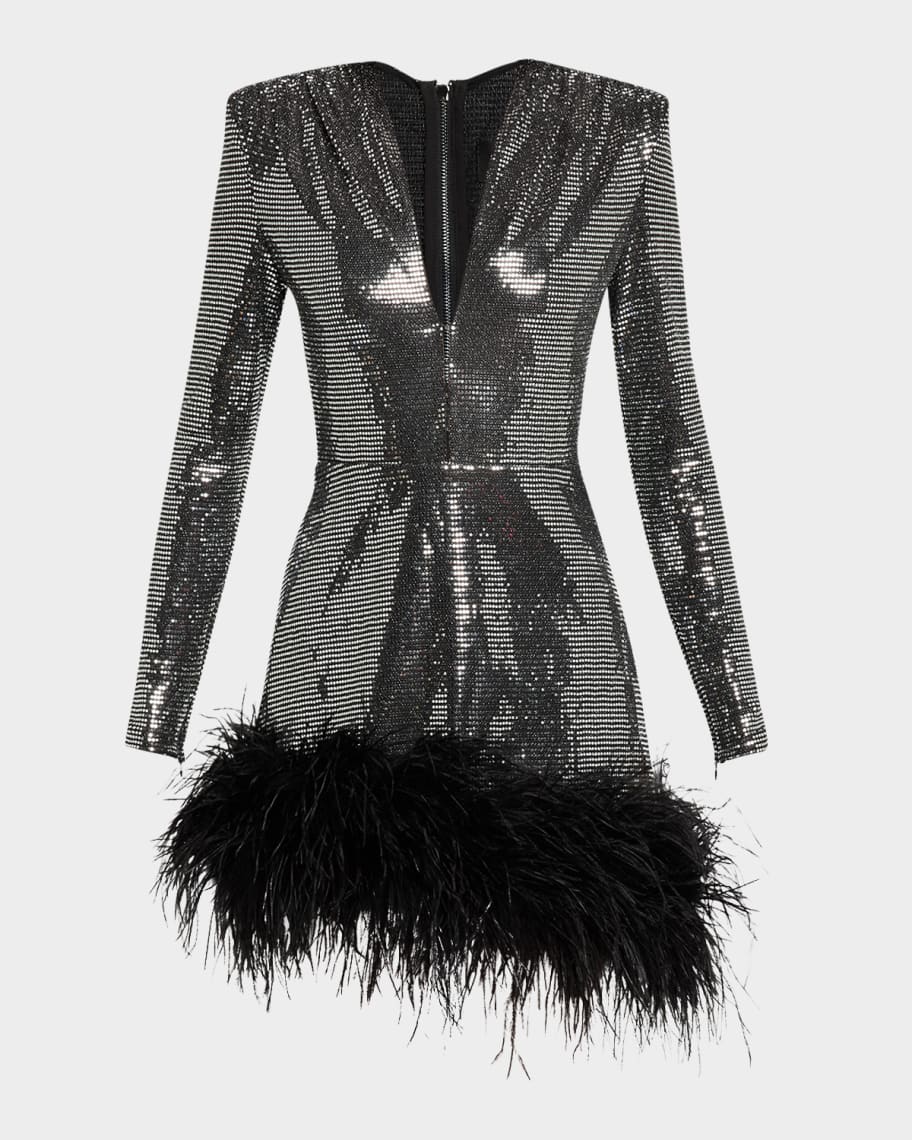 black fall dresses for wedding BLACK SEQUIN FEATHER DRESS main image 1