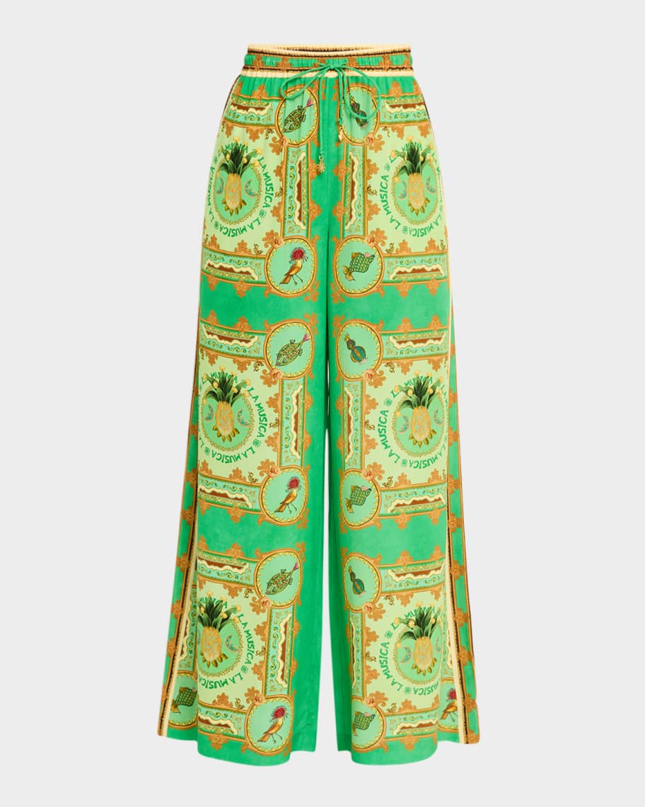 【Alemais】 Luisプリントシルク palazzoパンツ Alemais 'luis' multicolor pants with all-over graphic print