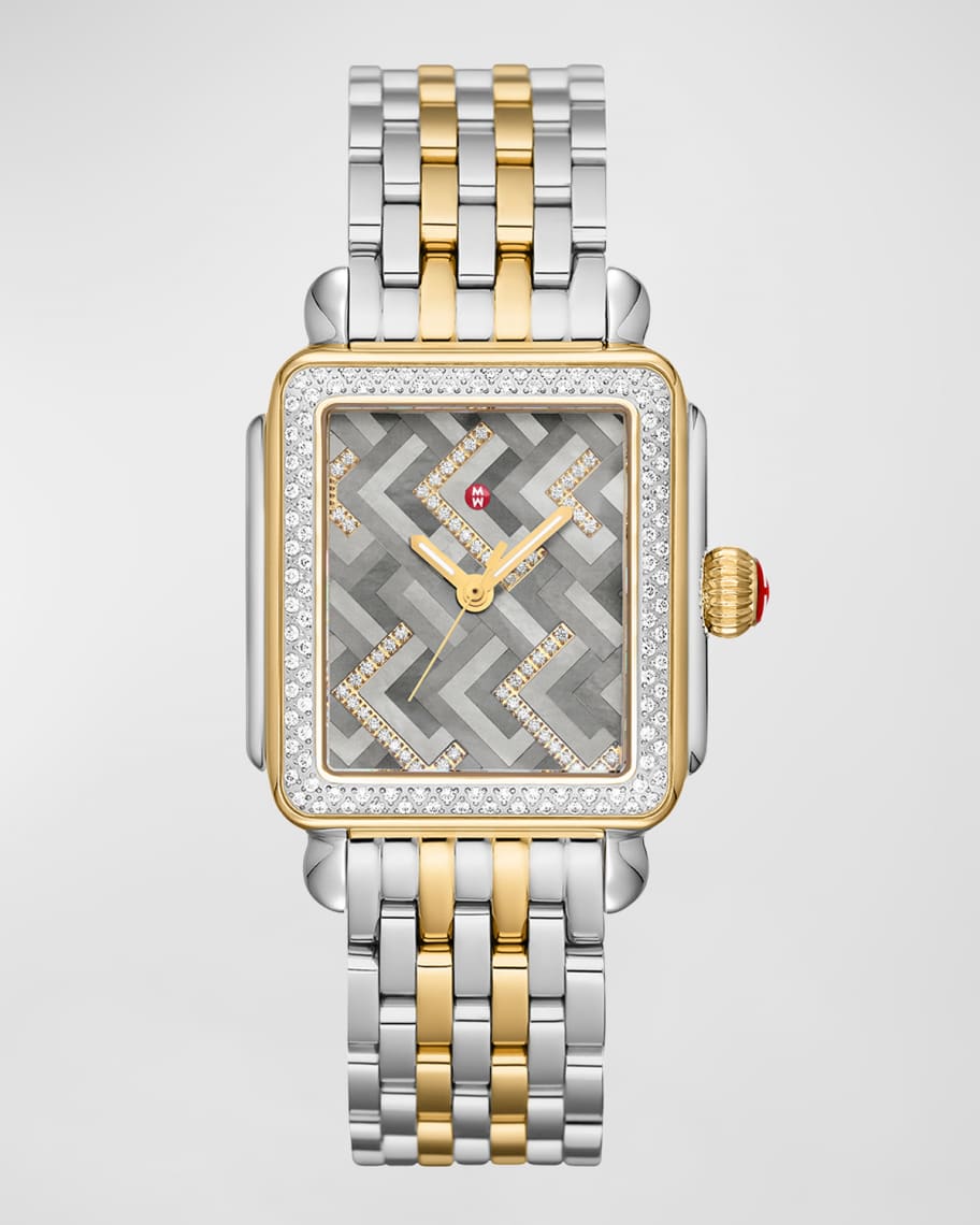 MICHELE Limited Edition Deco Two Tone 18K Gold Plated Mosaic Diamond Watch Neiman Marcus