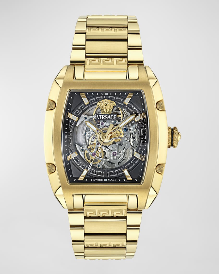 Versace Dominus IP Yellow Gold Skeleton-Dial Bracelet Watch, 42x49