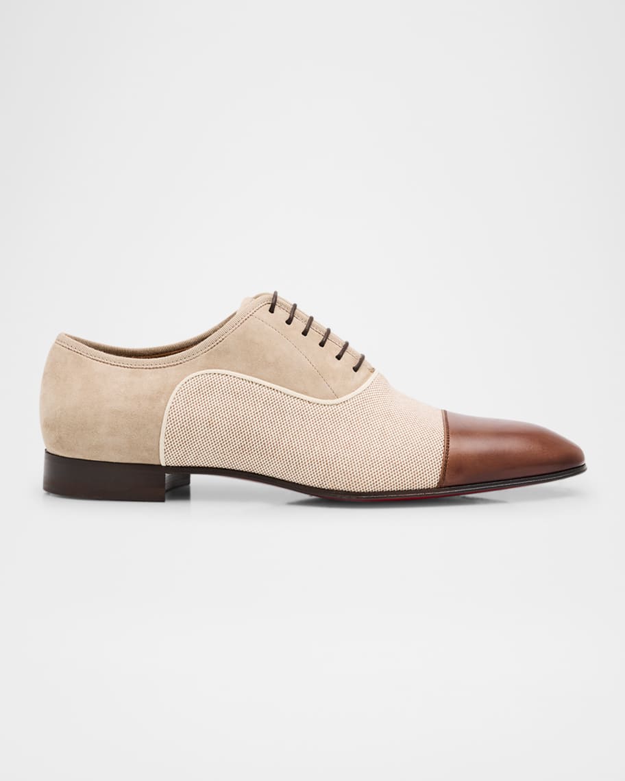 Christian Louboutin Men's Greggo Leather and Textile Cap-Toe Oxfords