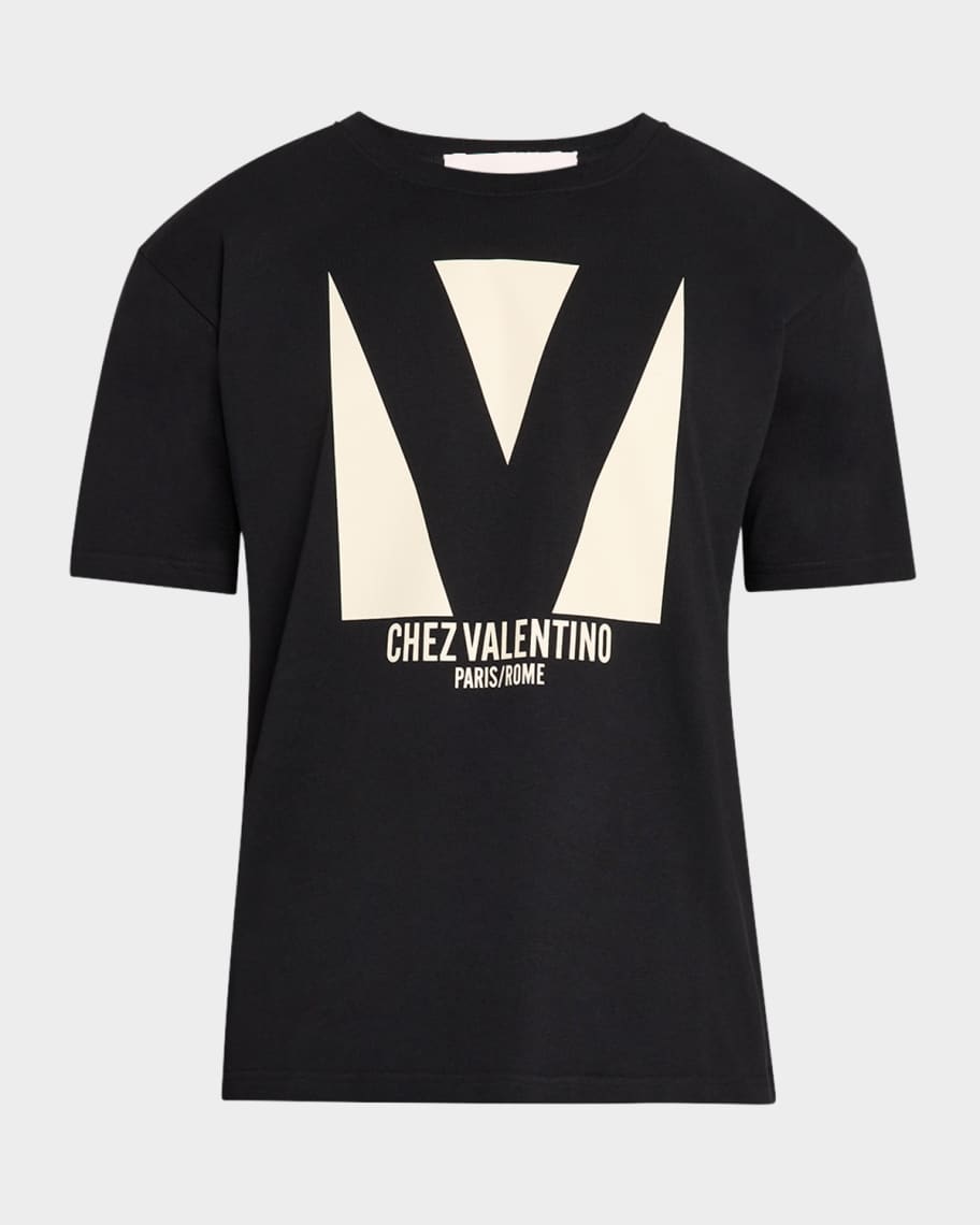 Tシャツ・カットソー VALENTINO FW25 White silk t-shirt (7B3MG25J9LD A03) Valentino Garavani Men's Chez Logo T-Shirt | Neiman Marcus