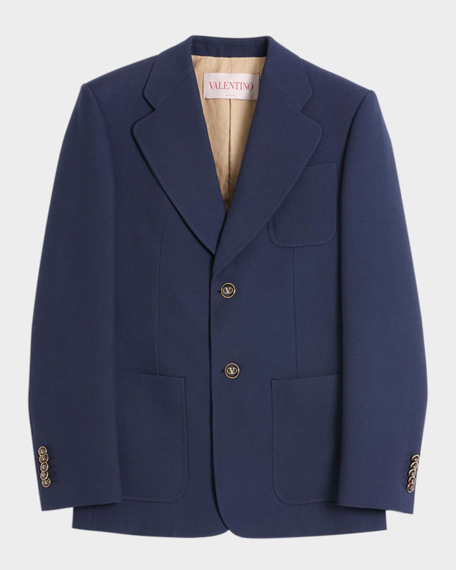 【関税＆送料込み】Valentino Garavani Navy Blue Wool Blazer Valentino Garavani Men's VLogo Gabardine Sport Coat | Neiman