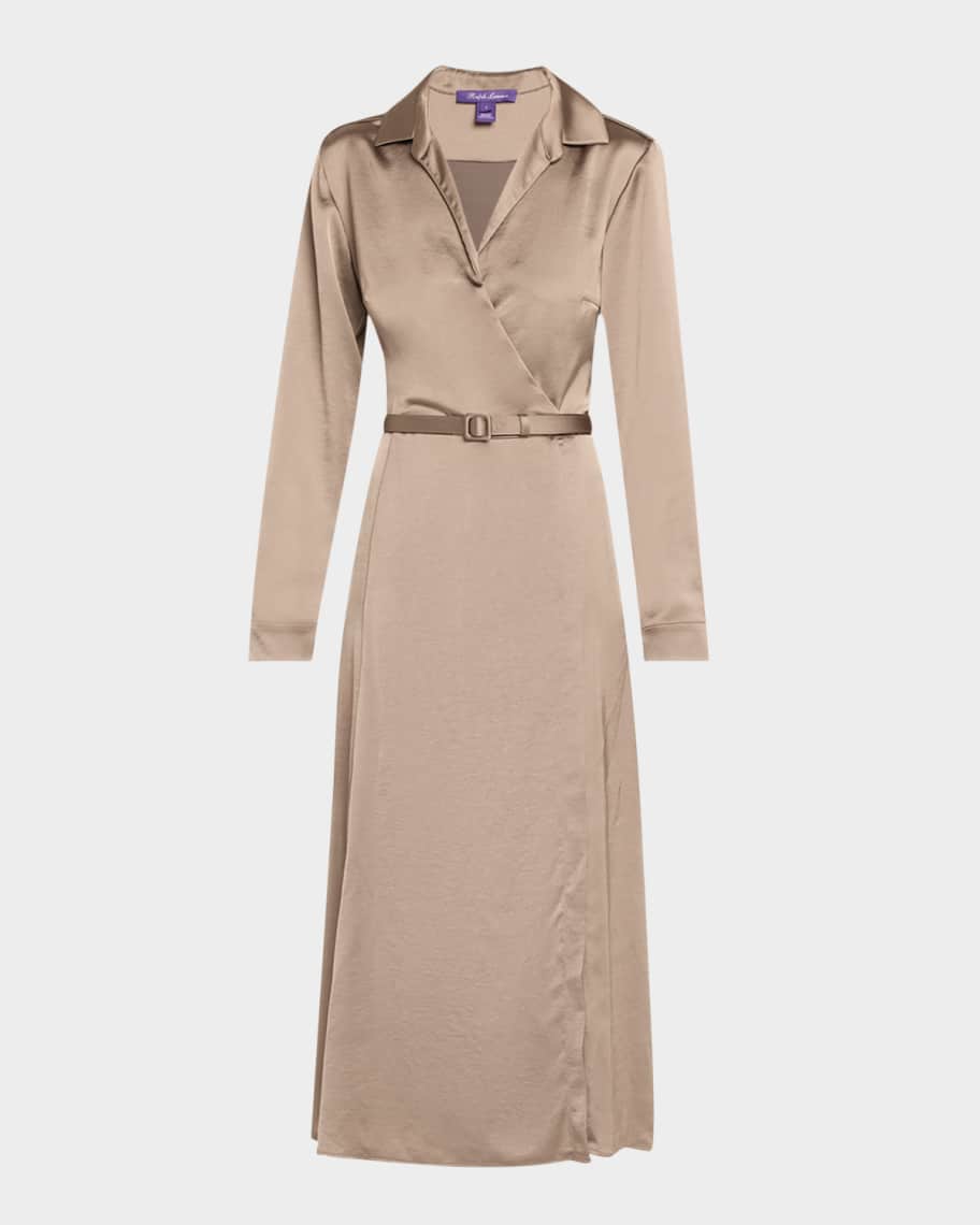 Ralph Lauren Collection Aniyah Washed Charmeuse Belted Wrap Day Dress |  Neiman Marcus